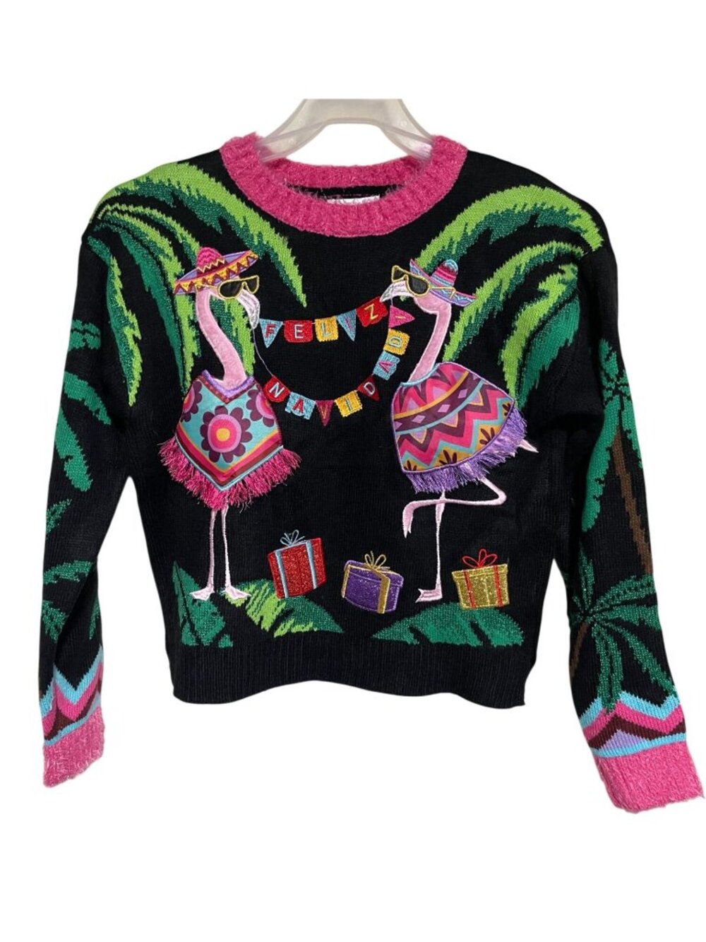 Jolly Sweaters Feliz Navidad Flamingo Ugly Christmas Sweater Womens S Festive